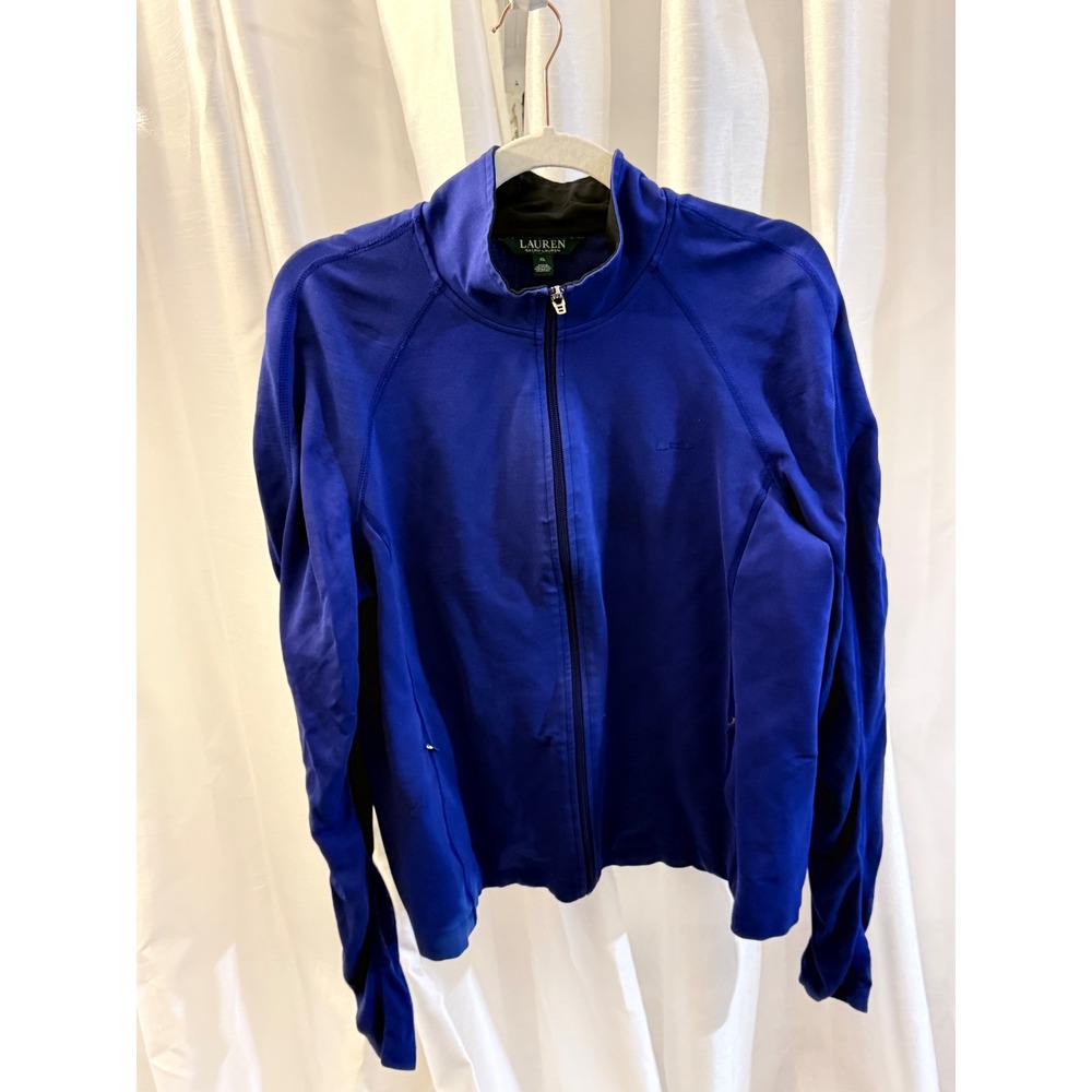 Lauren Ralph Lauren Track Jacket Womens XL Blue Full Zip Mock Neck LRL Stretch